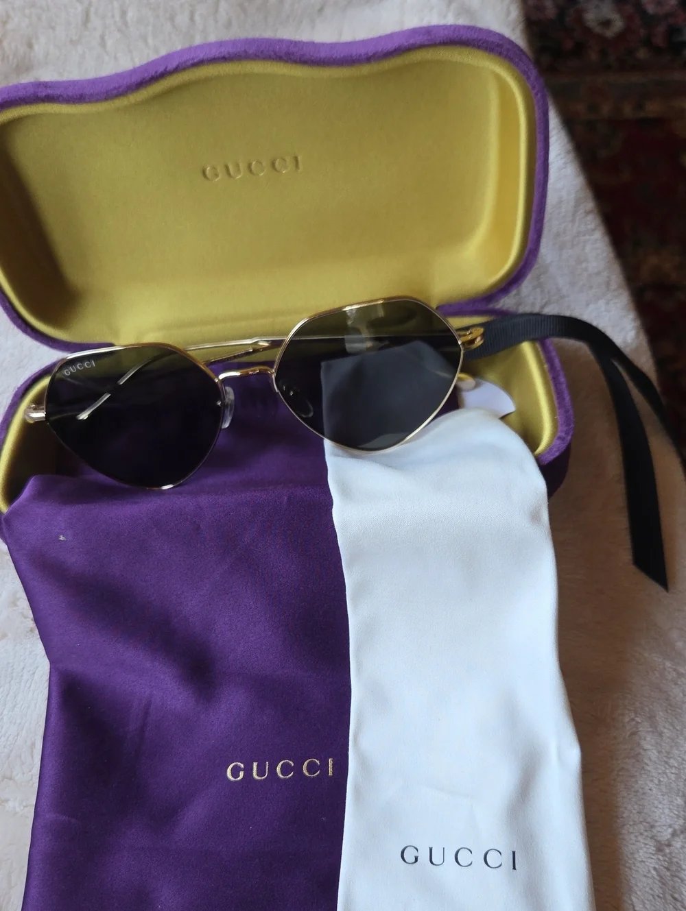 Gucci Gold Frame Dark Gray Lens Women's Sunglasses